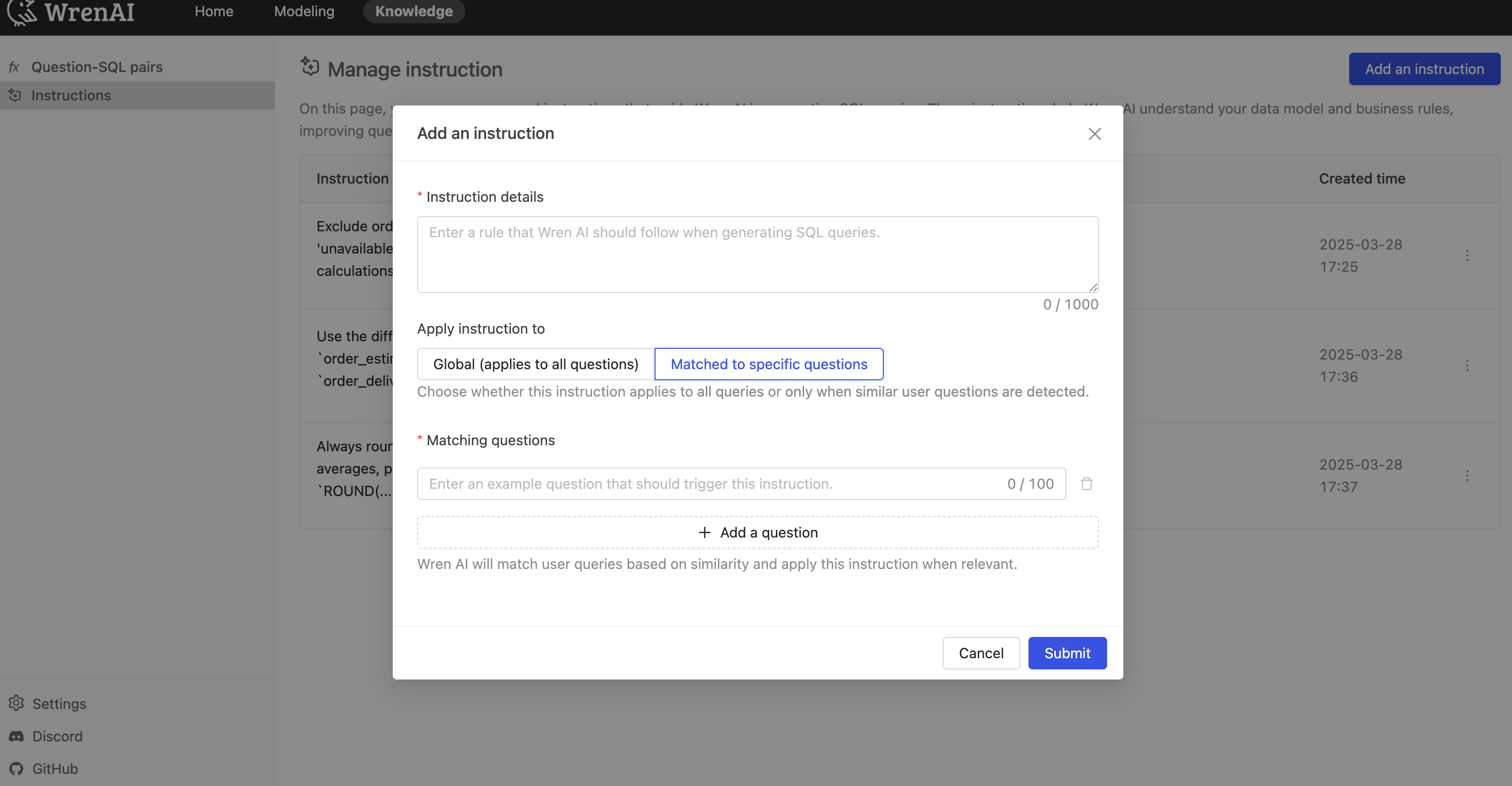 Add Question-Matching Instruction Form