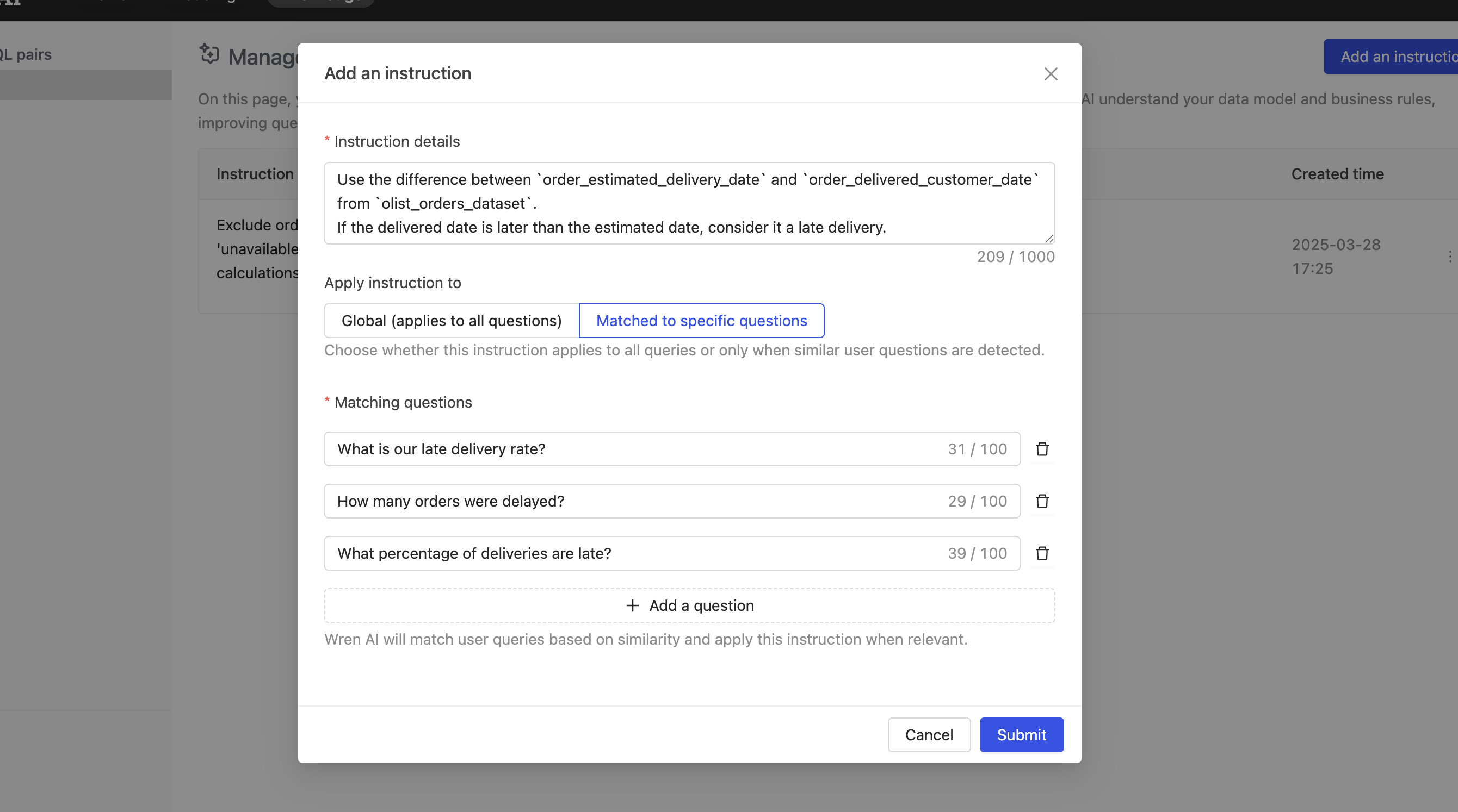 Question-Matching Instruction Example Form